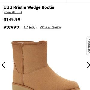 UGG Kristin wedge bootie plush lining and suede upper. 9.5 NIB